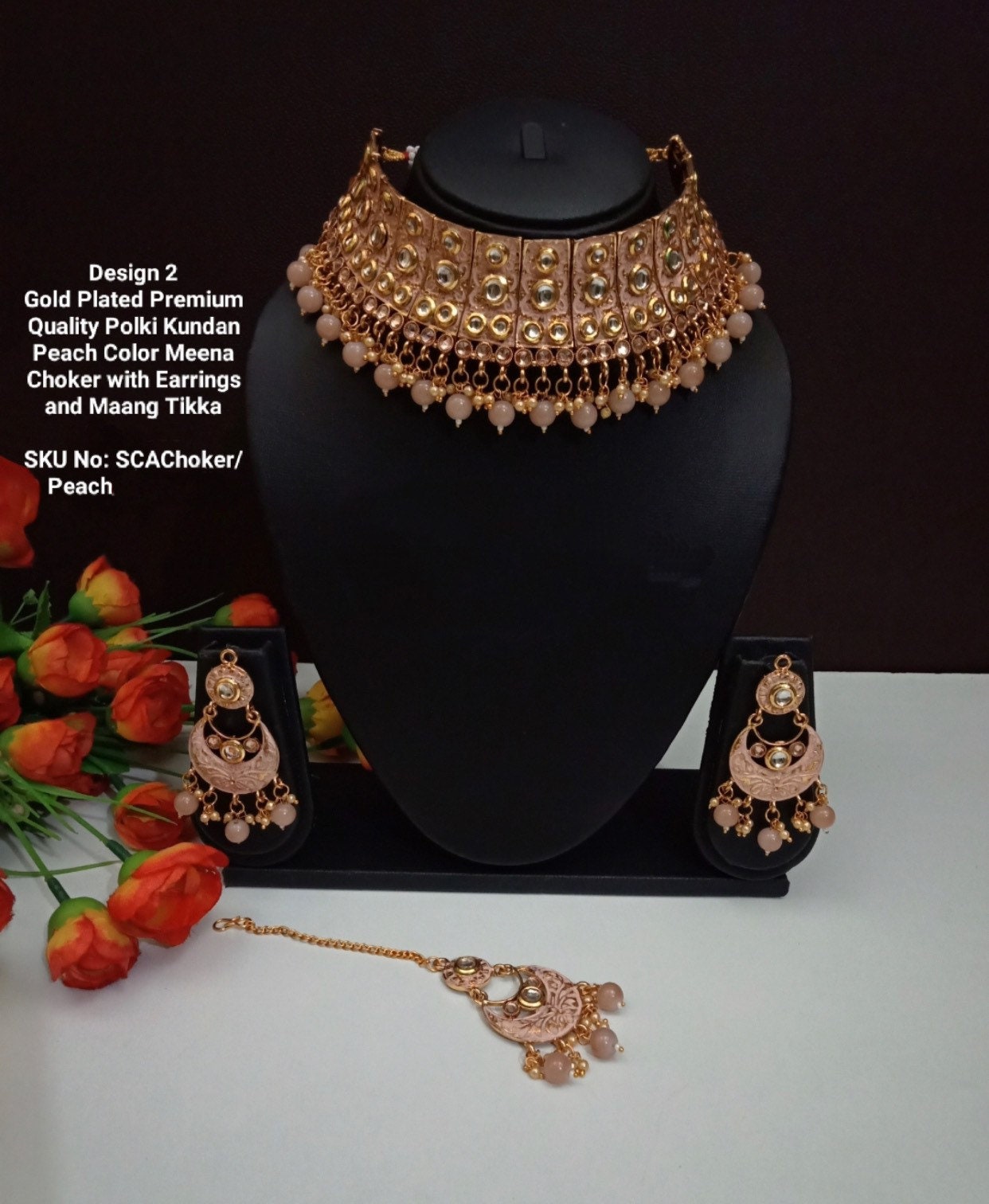 Premium Kundan Meena Gold plated choker set with Maang tikka