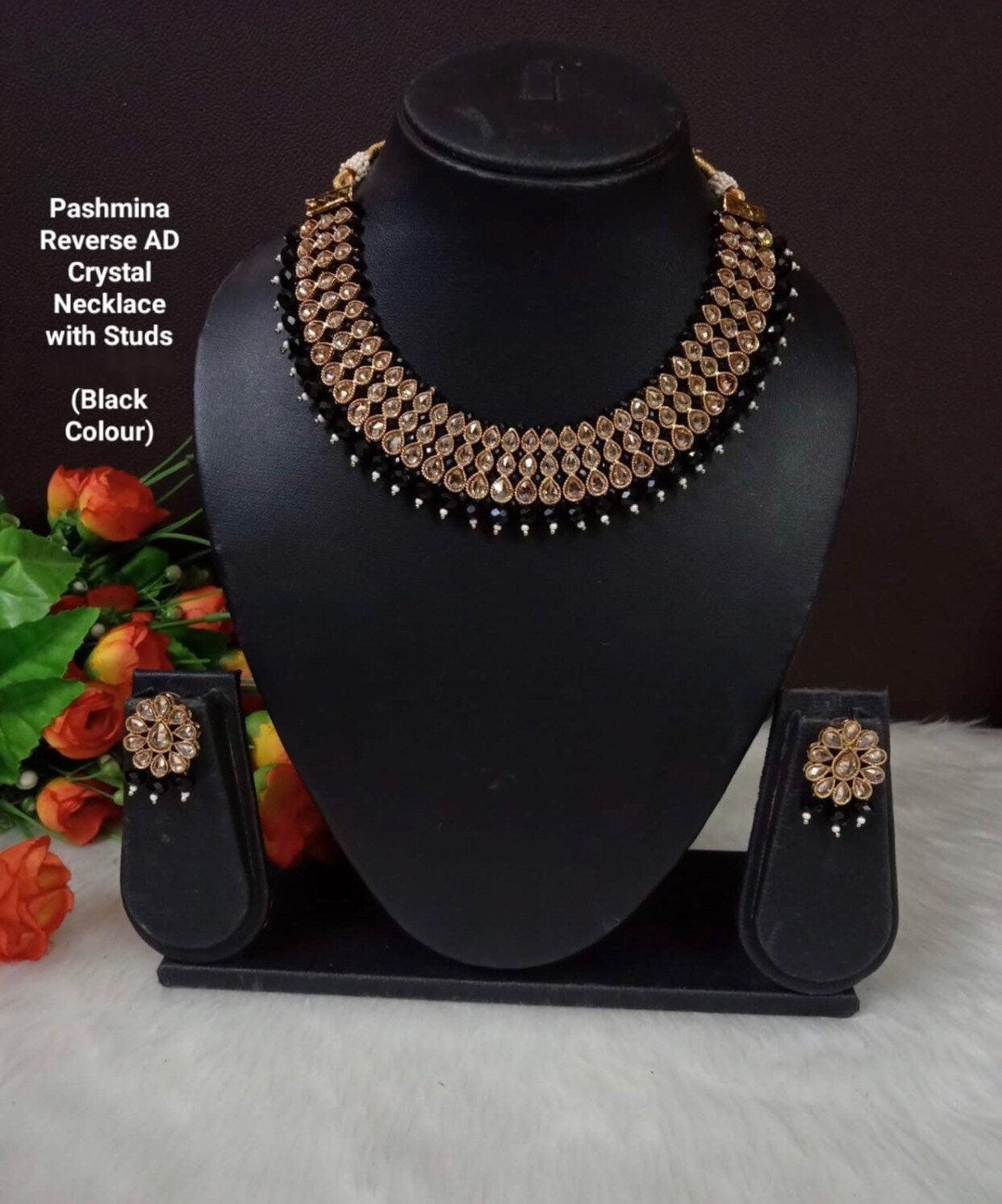 Pashmina Reverse AD crystal necklace set