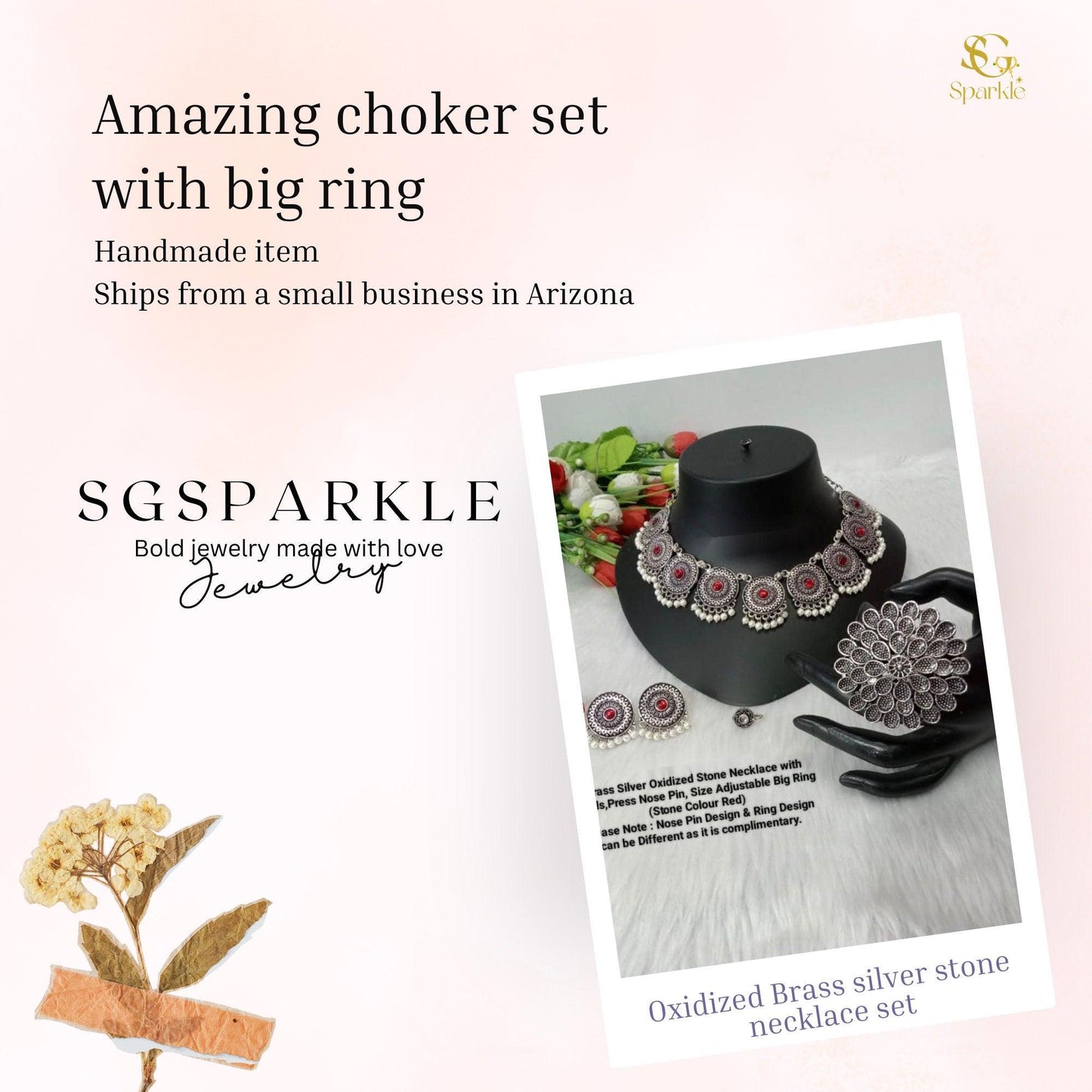 Oxidized Brass silver stone necklace set