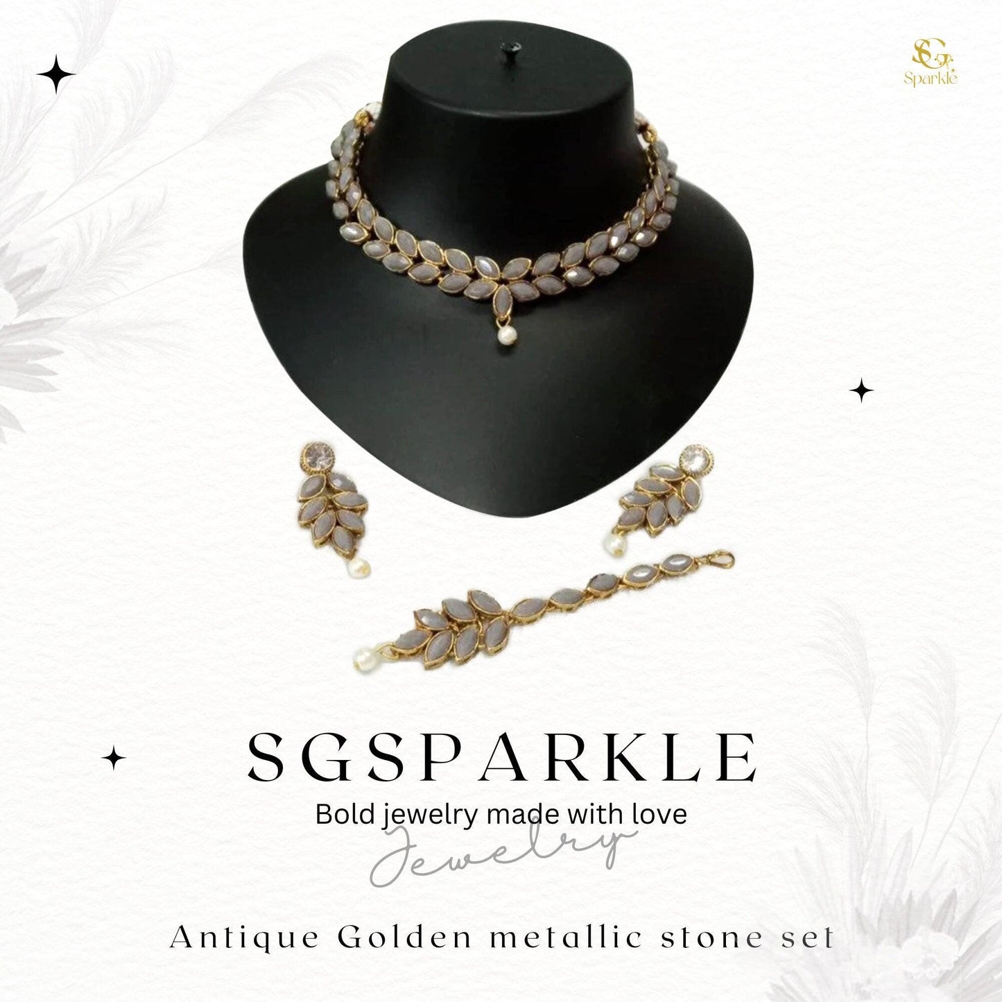 Antique Golden metallic stone set