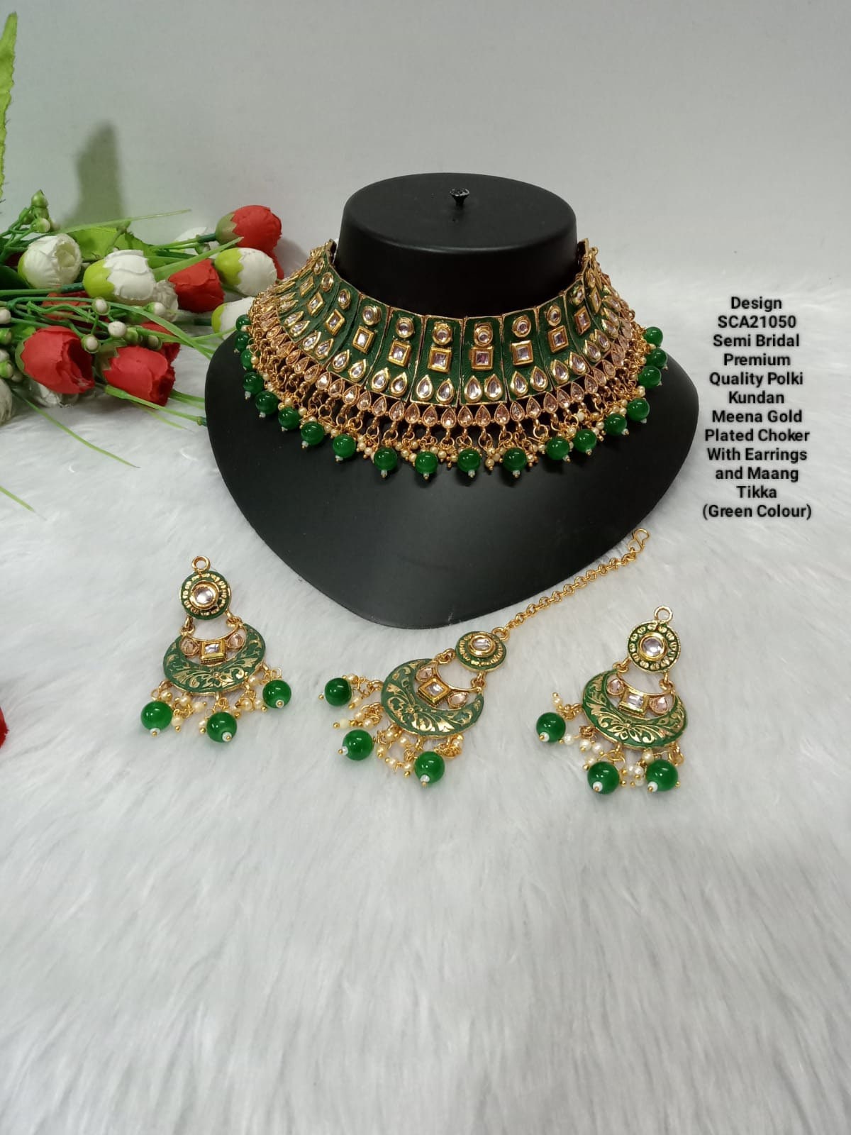 Premium Kundan Meena Gold plated choker set with Maang tikka