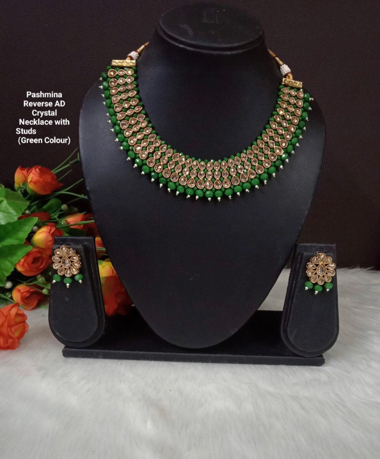 Pashmina Reverse AD crystal necklace set