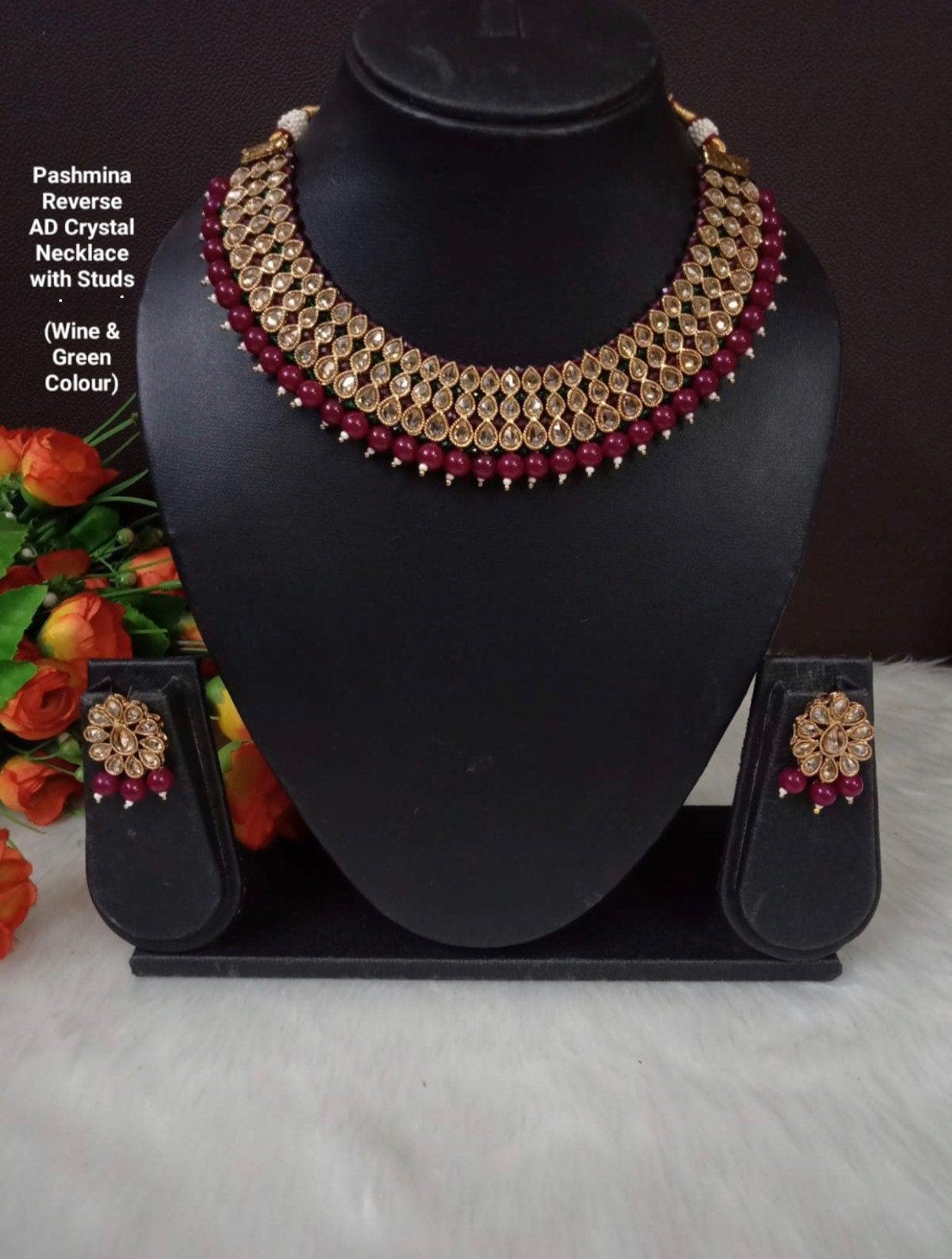 Pashmina Reverse AD crystal necklace set