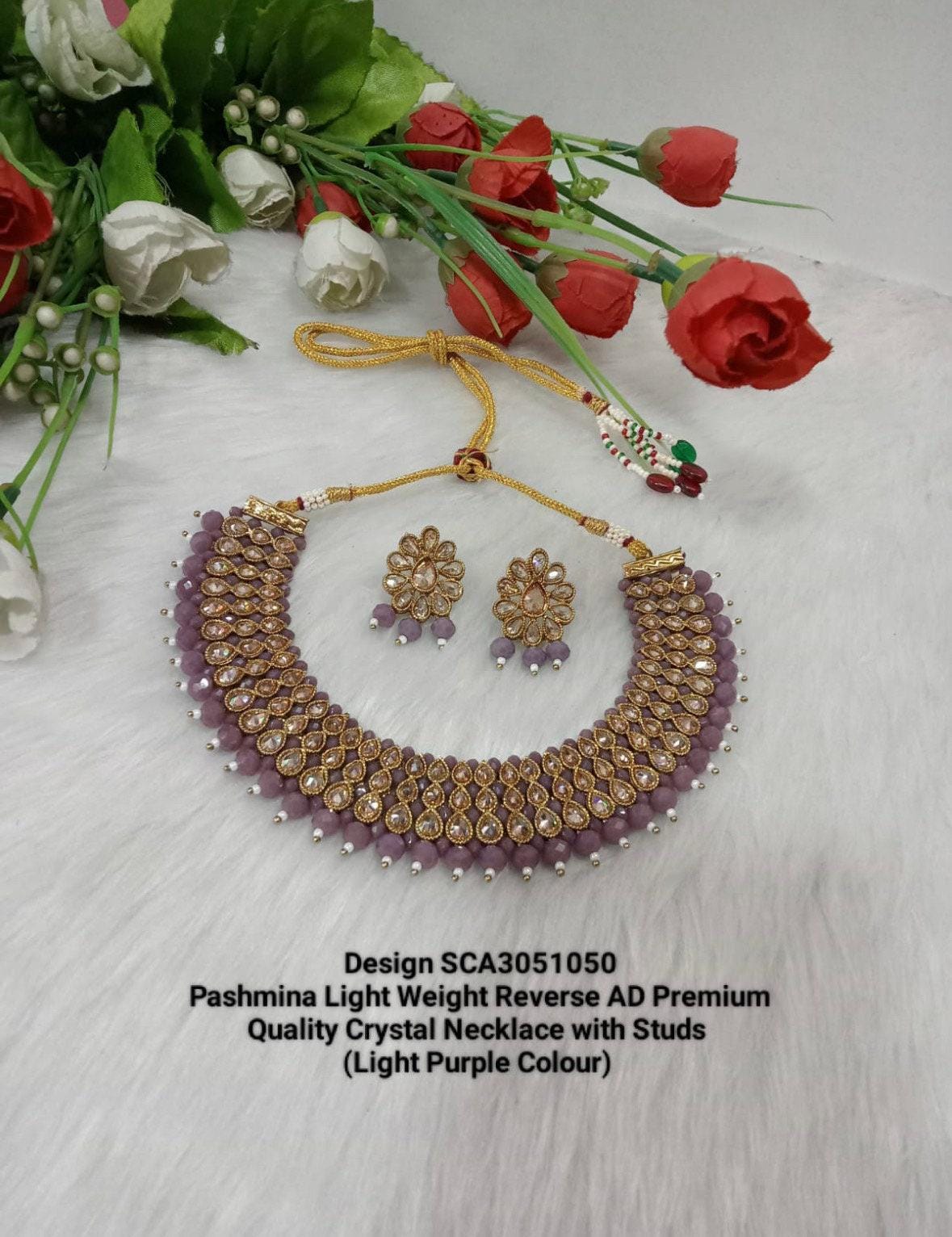 Pashmina Reverse AD crystal necklace set