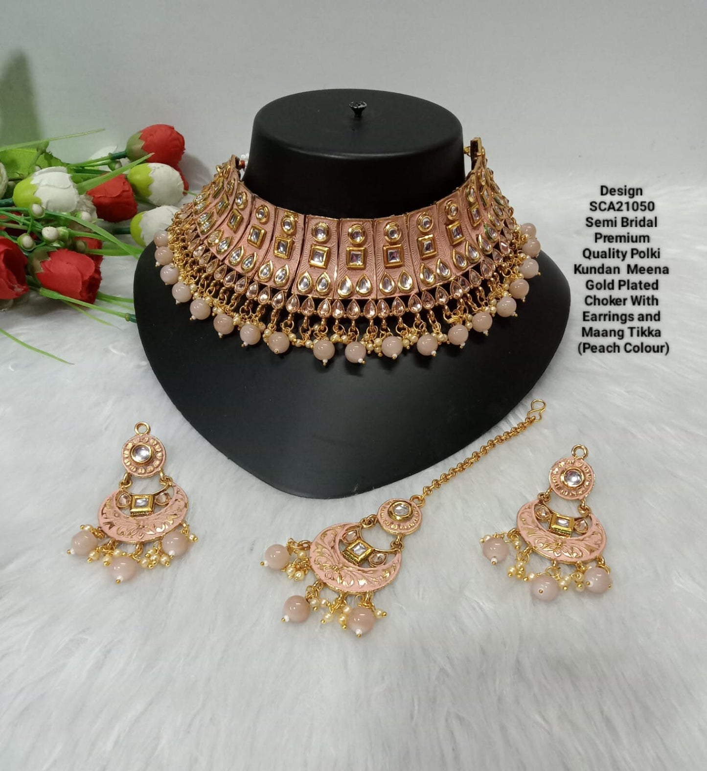 Premium Kundan Meena Gold plated choker set with Maang tikka