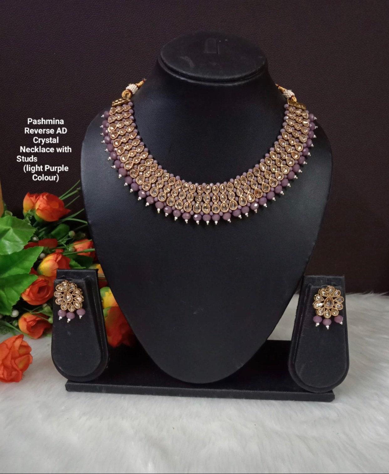 Pashmina Reverse AD crystal necklace set