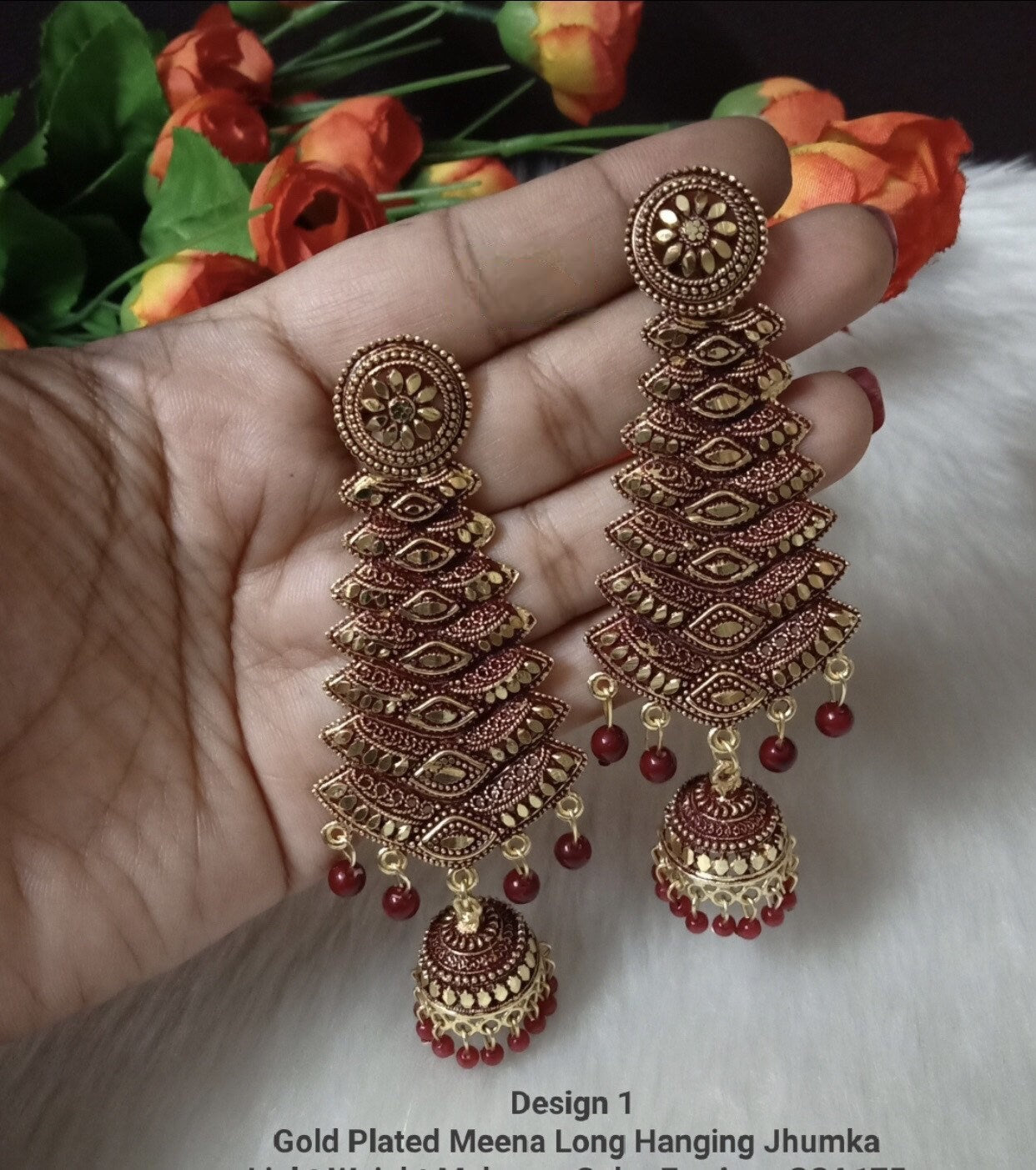 Antique jhumka with beads - Brass finish