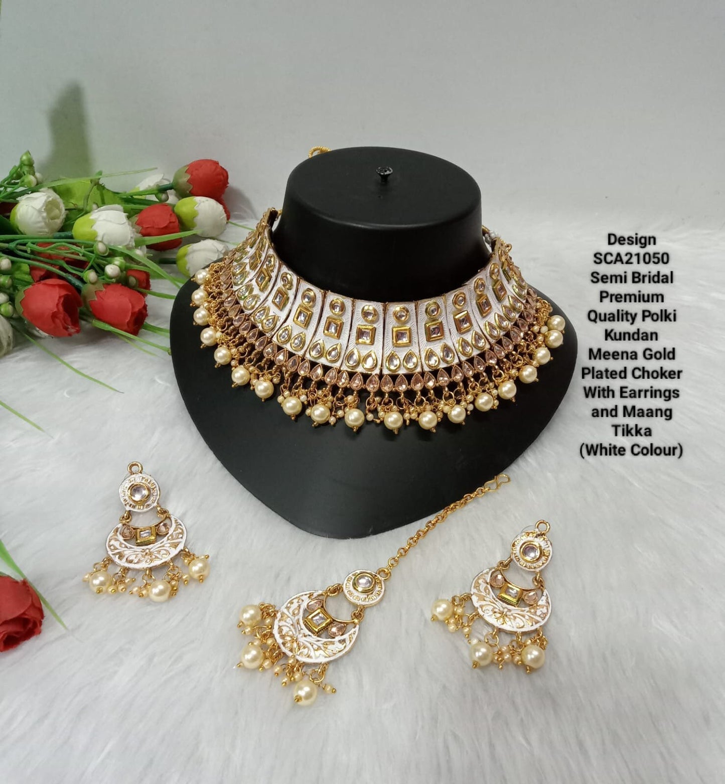 Premium Kundan Meena Gold plated choker set with Maang tikka