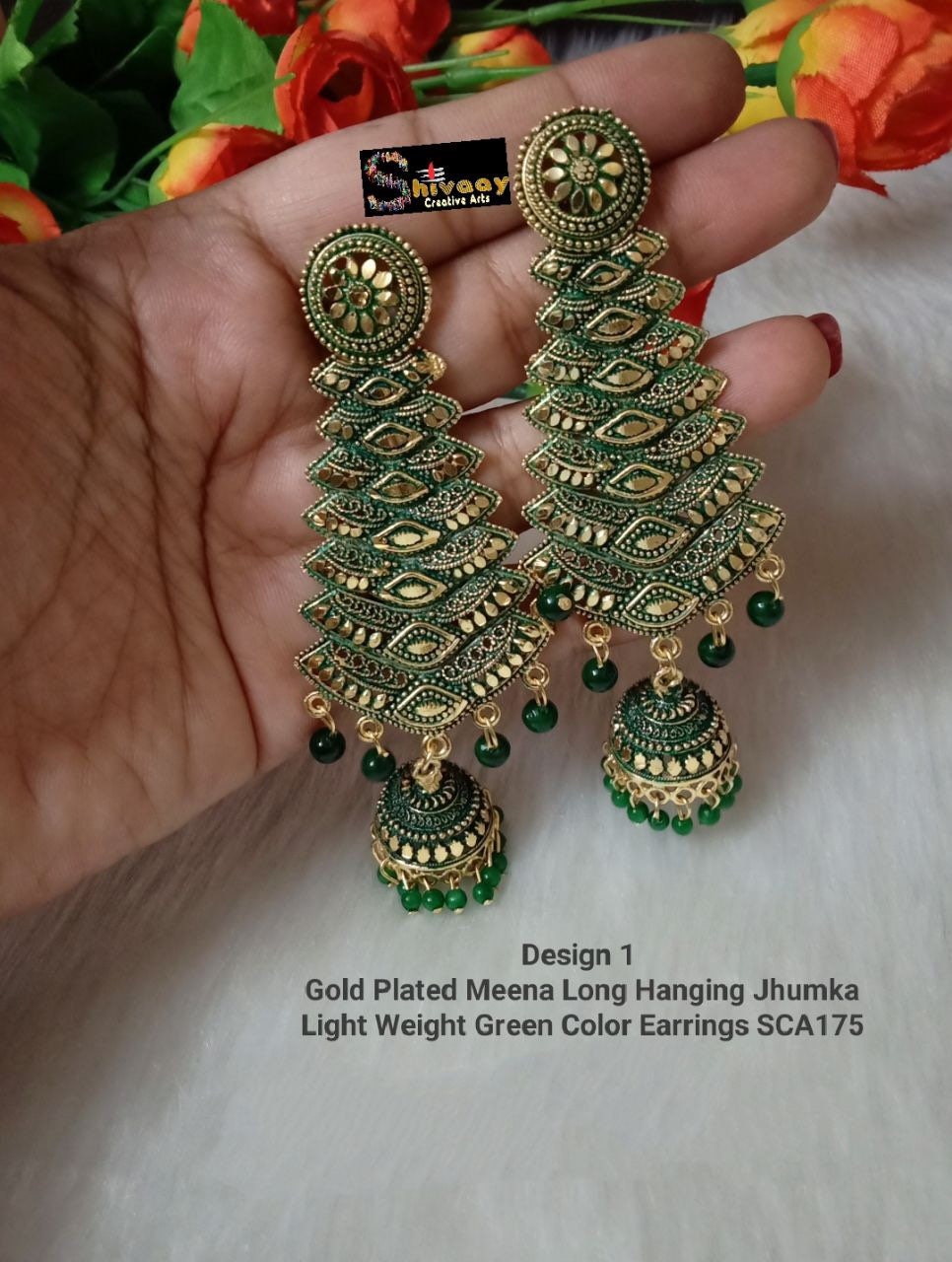 Antique jhumka with beads - Brass finish