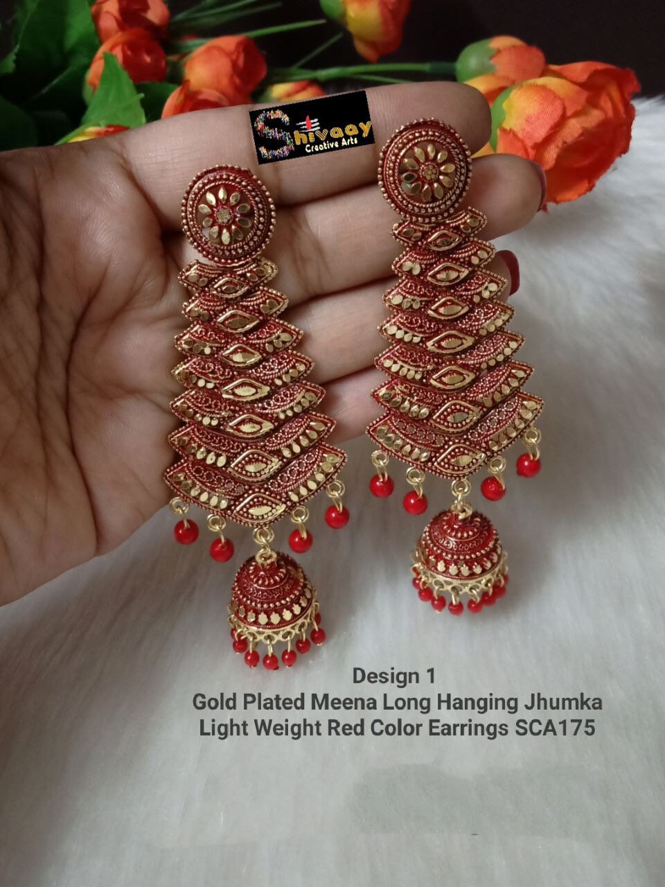 Antique jhumka with beads - Brass finish