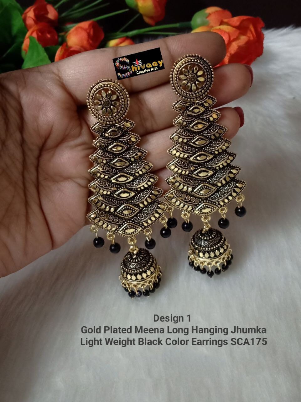 Antique jhumka with beads - Brass finish