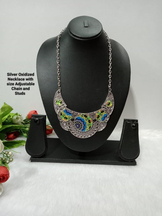 Oxidized necklaces with small studs - Gold and Silver